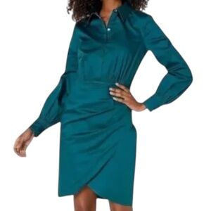 TRINA TURK Kaye Draped Cotton Shirtdress in Greenwich Green